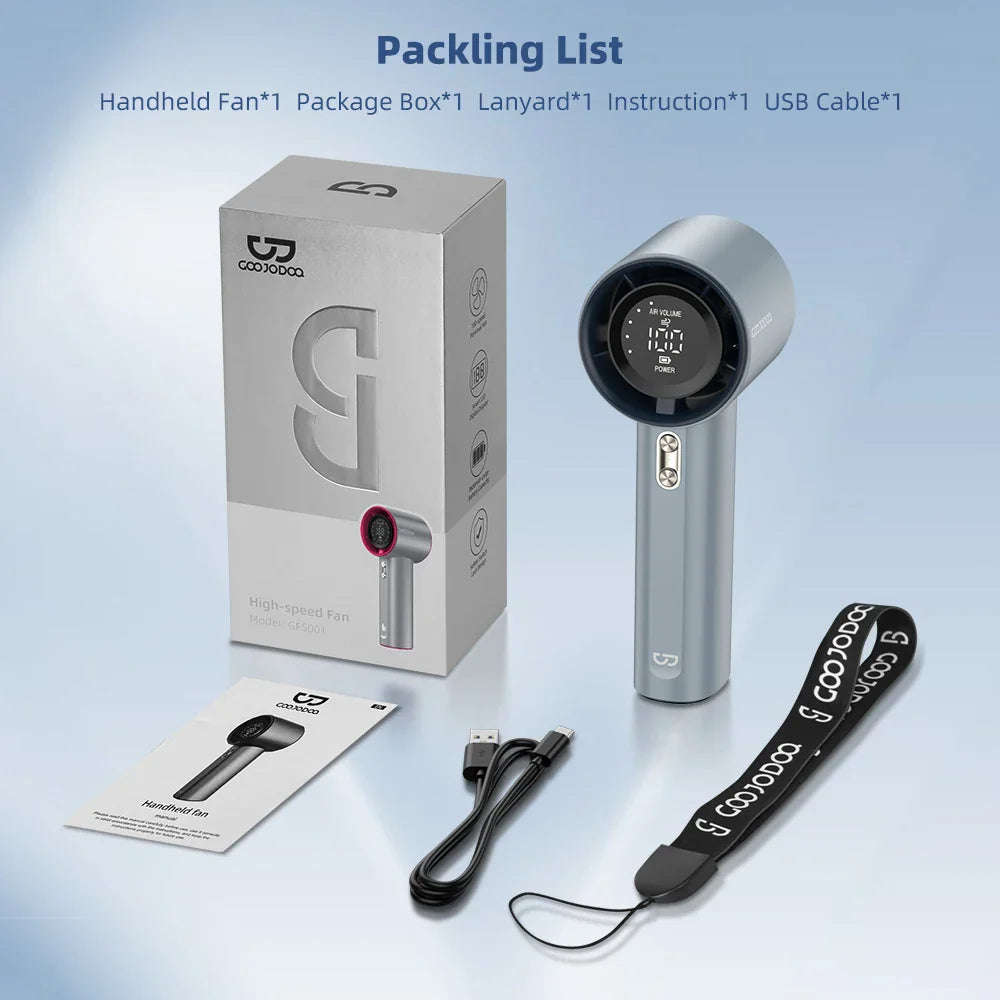 Mini Rechargeable Handheld Fan with 100 Speed Settings, Turbo Motor, Digital Display, Adjustable Cooling, and LED Light, Portable USB Fan for Outdoor & Indoor Use