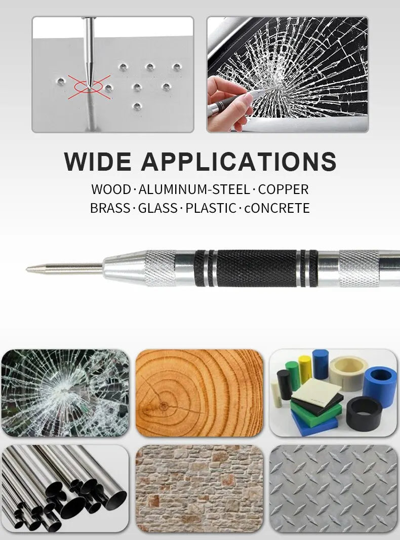 BangSnap 2-Pack Spring-Loaded Center Punch Tools – Auto Glass Striker, Window Breaker & Wood Drill Locator (128mm Precision Impact Set)