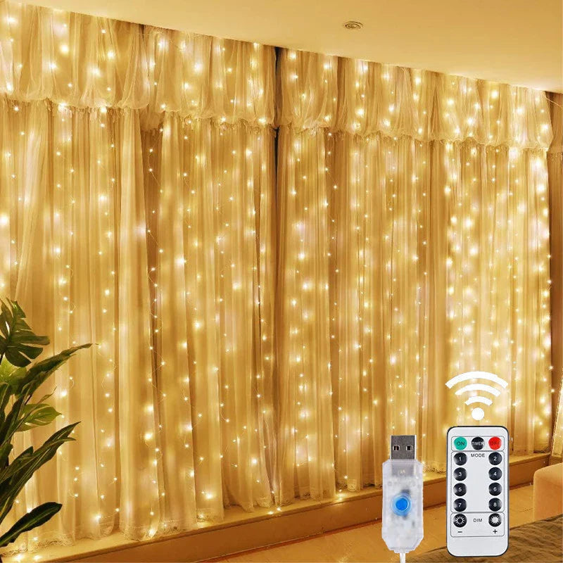 THOOBO! SparkLoom LED Curtain Fairy Lights — 8-Mode USB Remote Festoon String for Christmas, New Year & Home Décor ✨