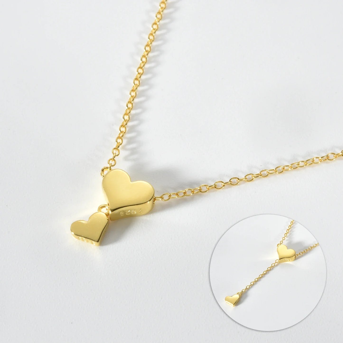 ANDYWEN 925 Sterling Silver Heart Pendant Necklace – Adjustable Snake Chain Charm for Women