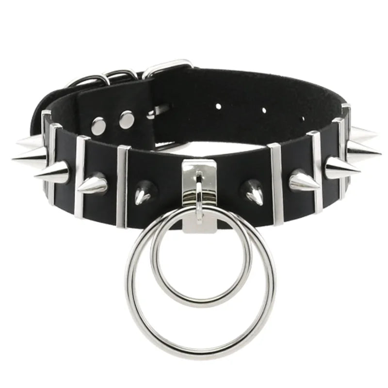 Harajuku Punk Rock Goth Choker - PU Leather Rivet Heart Cross Spike Necklace for Women, Hip Hop Bondage Jewelry