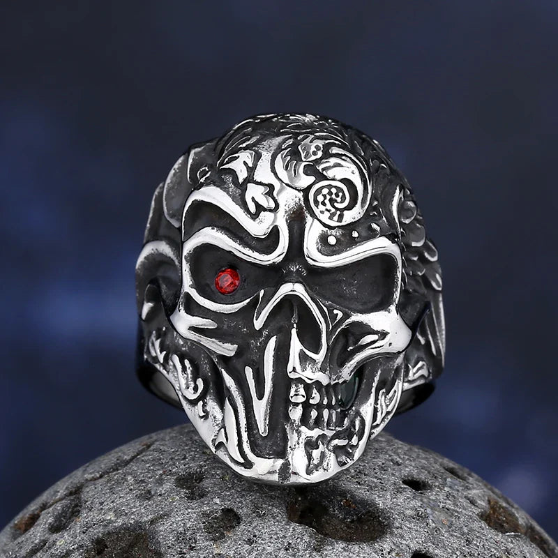 Stainless Steel Evil Skull Biker Ring – 316L Men’s Industrial-Grade Punk Rock Power Band (US Sizes, 30.5g Beast Weight)