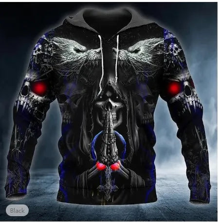 Men's 3D Skull Hoodie Sweatshirt – Skull Head Print Pullover for Autumn Fashion