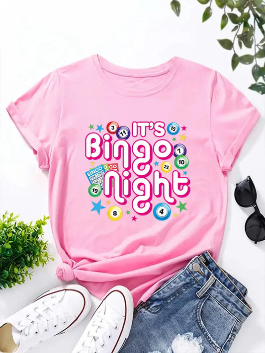 Lucky Bingo Queen Funny Gambling T-Shirt – Women’s Summer Round Neck Tee – High-Stretch Casual Fit