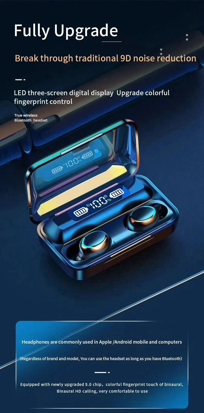 F9 PulsePods – Waterproof HiFi Bass Earbuds with LED Charge Display + Power Bank Case | Bluetooth 5.0, Touch Control, Noise-Canceling