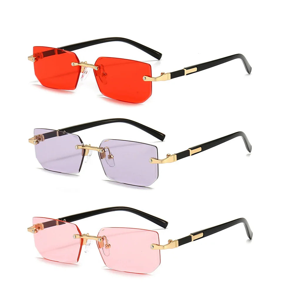 RMM Rectangle Rimless Mirror Sunglasses – Small Square Fashion Shades For Women And Men (Summer Travel Edition)