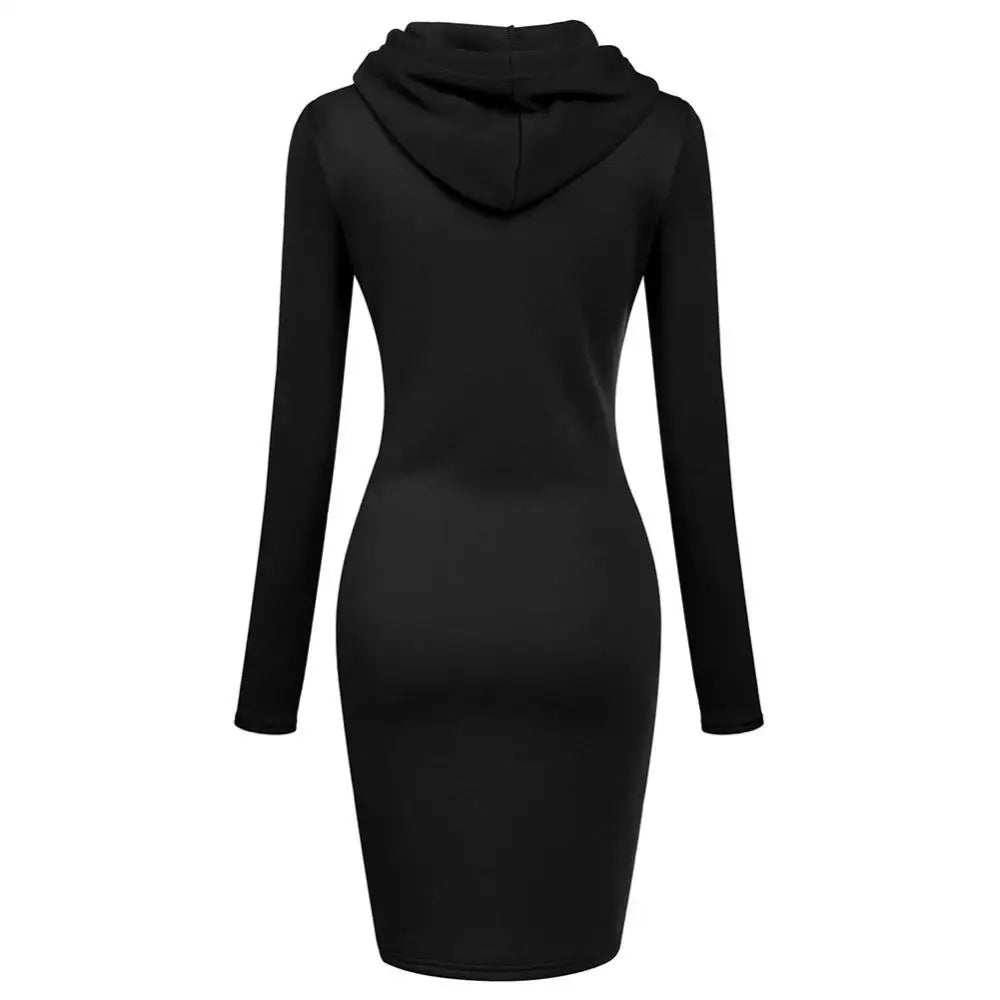 Women's Casual Hooded Sweatshirt Dress with Pockets – Long Sleeve Knee-Length Pullover
