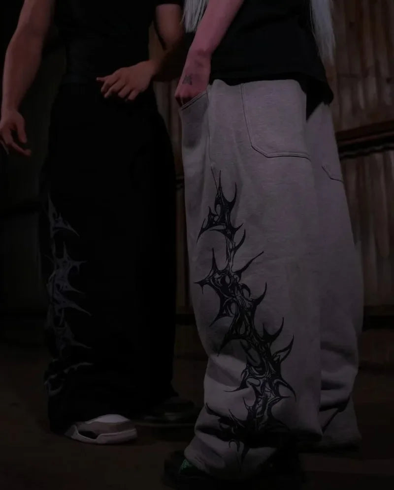 Shadow Vibe Y2K Gothic Harajuku Elastic Waist Pants – Loose Fit Hip-Hop Streetwear for Men & Women