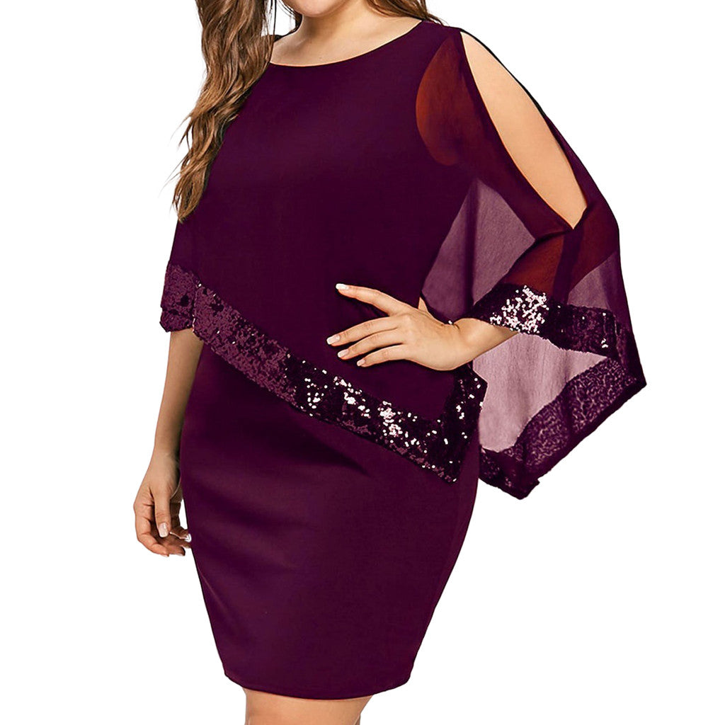 Women’s Sequined Chiffon Asymmetric Dress | Gothic Party Mini Dress With Cold Shoulder & Rockstar Shine