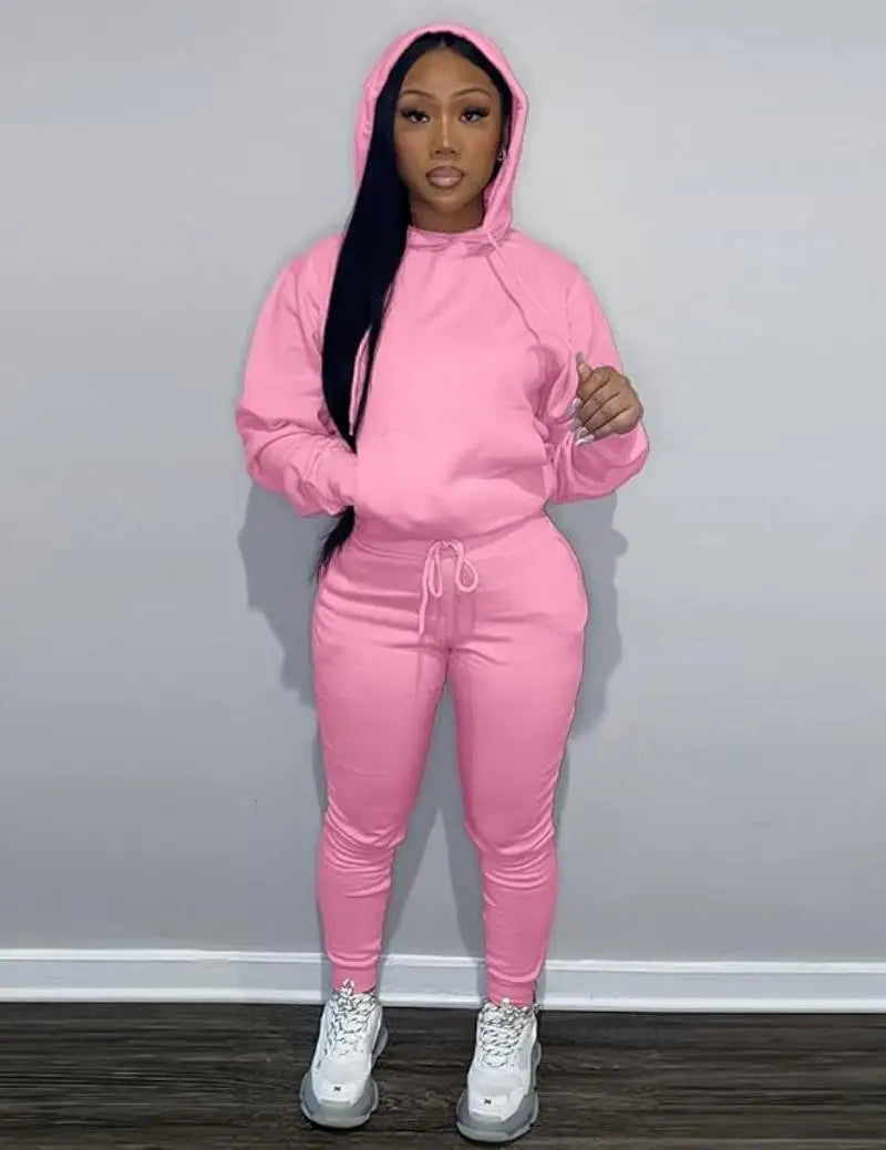 Women's Two-Piece Sweatsuit Set – Long Sleeve Hoodie Top and Jogger Pants Casual Tracksuit for Autumn & Winter