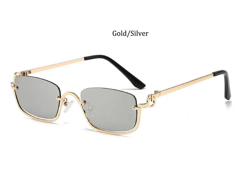 MEIHOU Half Frame Square Sunglasses for Women — Luxury Retro Metal Black Small Rectangle Shades, Semi-Rimless Rockstar Eyewear