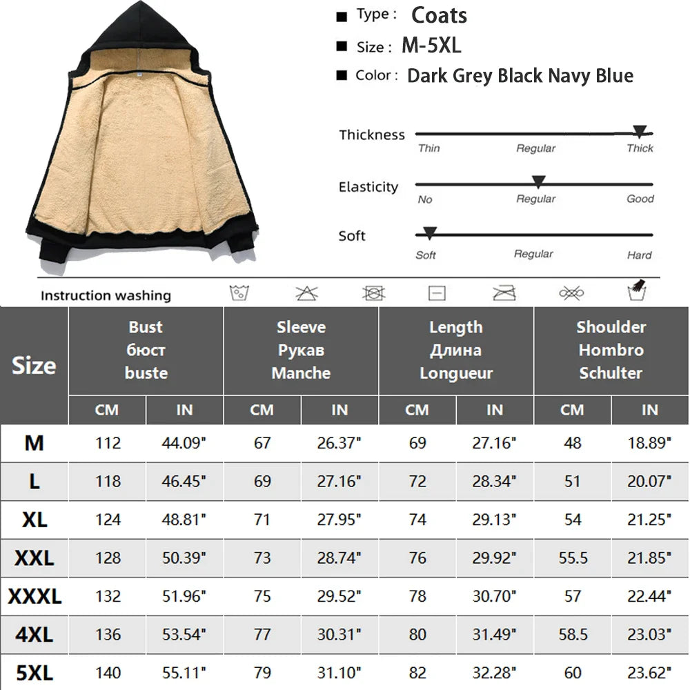 Men's Winter Lambswool Zipper Hoodie – Thick Fleece-Lined Jacket for Plus Size Men