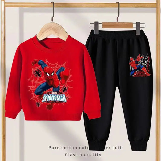 Disney Spider-Man Kids Tracksuit – 2PCS Set (Hoodie + Pants) | Boys & Girls Autumn Sportswear Outfit | Casual Cotton Pullover for 4–6Y
