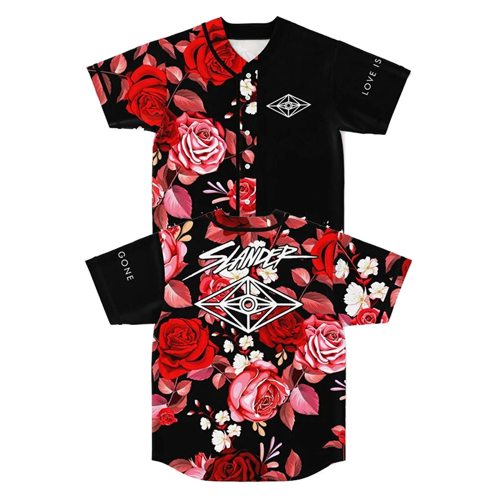 SLANDER: Love Is Gone Blood Rose Jersey — 3D Streetwear Button-Up for the Heartbroken & Hellbound