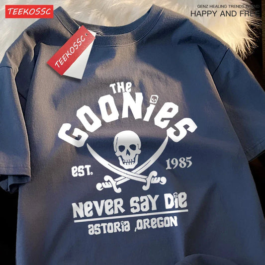 The Goonies “Never Say Die” Street Style Tee – Retro Crewneck Cotton Shirt for Hardcore Fans &amp; Ride-Or-Die Couples