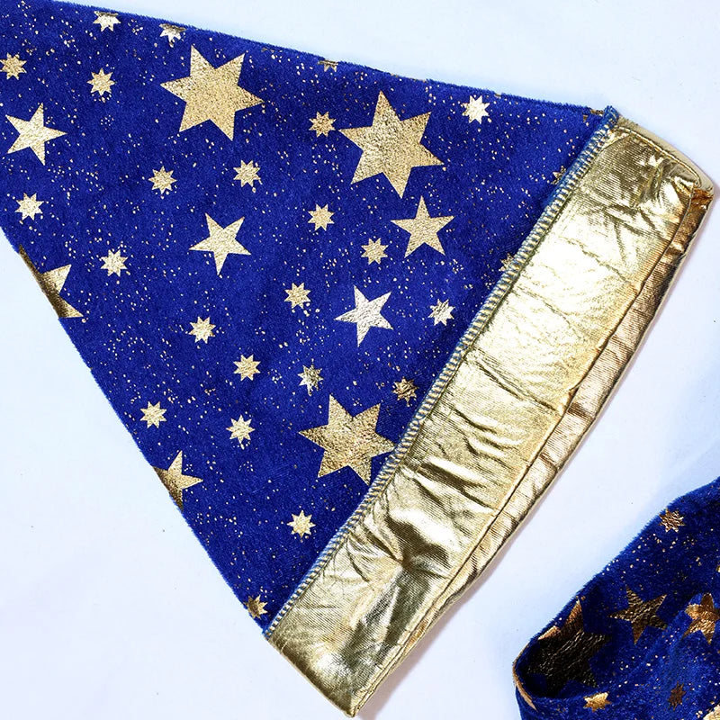 Adult Halloween Men Blue Robe and Hat | Star Moon Magic Magician Wizard Costume | Cosplay Role Playing