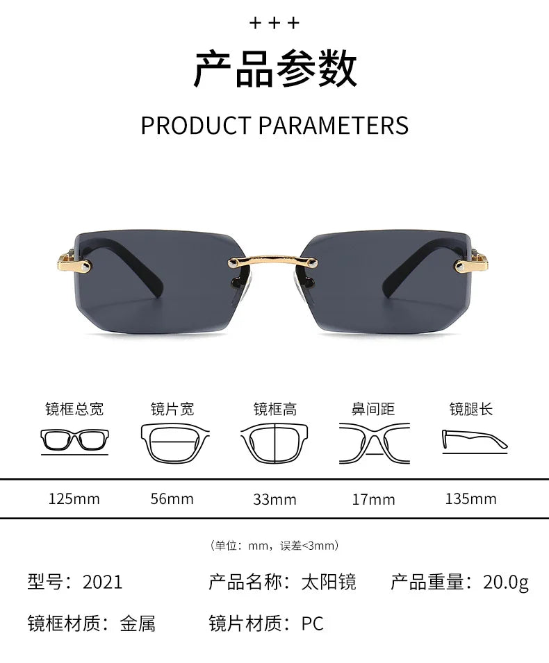 RMM Rectangle Rimless Mirror Sunglasses – Small Square Fashion Shades For Women And Men (Summer Travel Edition)