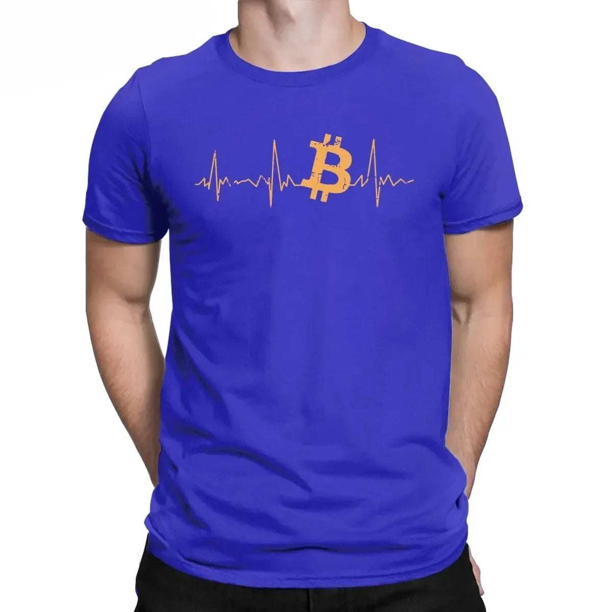 Bitcoin Heartbeat Graphic Rock Tshirt Men Cotton Crewneck Crypto Streetwear