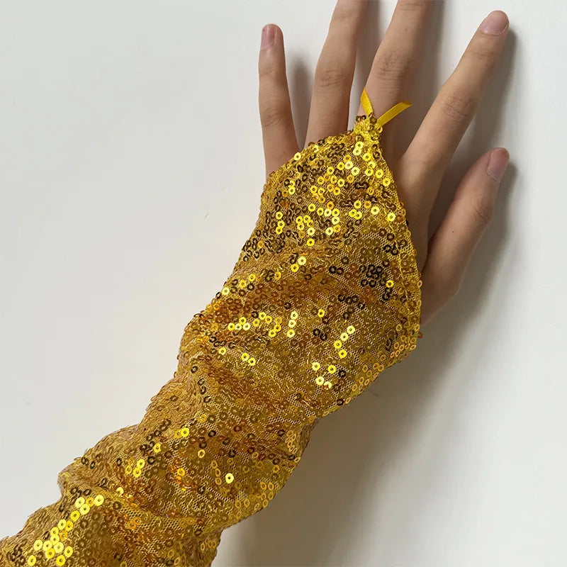 Women’s Vintage Fingerless Sequin Gloves – Sexy Cosplay Party Mittens for Performance & Nightclub