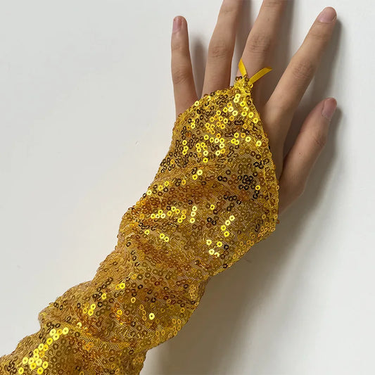 Women’s Vintage Fingerless Sequin Gloves – Sexy Cosplay Party Mittens for Performance & Nightclub