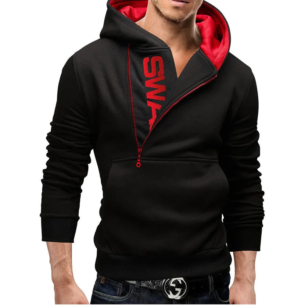 Men's Slim Fit Hoodie with Zipper Pocket – Casual Polka Dot Print Sweatshirt for Autumn & Winter