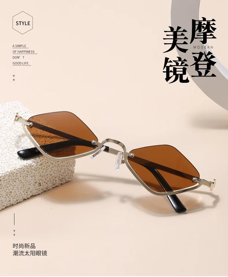 Throwshade Rhombus Cut Retro Sunnies – Geometric UV400 Alloy Frame Sunglasses for That Vintage Rockstar Flex