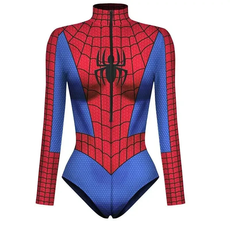 Spider Hero Captain 3D Print Long Sleeve Swim Bodysuit — Unisex Cosplay Jumpsuit For Beach, Pool, Halloween & Carnival