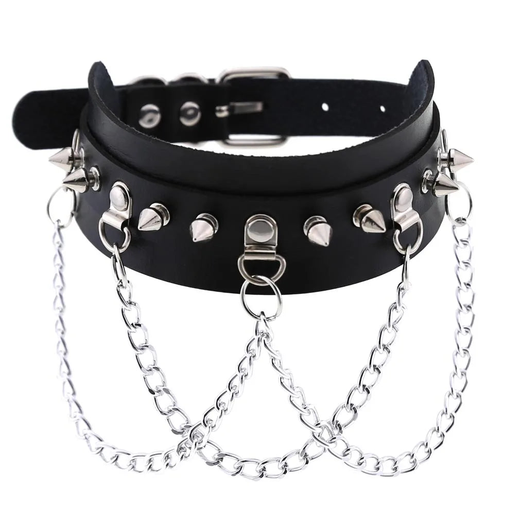 Harajuku Punk Rock Goth Choker - PU Leather Rivet Heart Cross Spike Necklace for Women, Hip Hop Bondage Jewelry