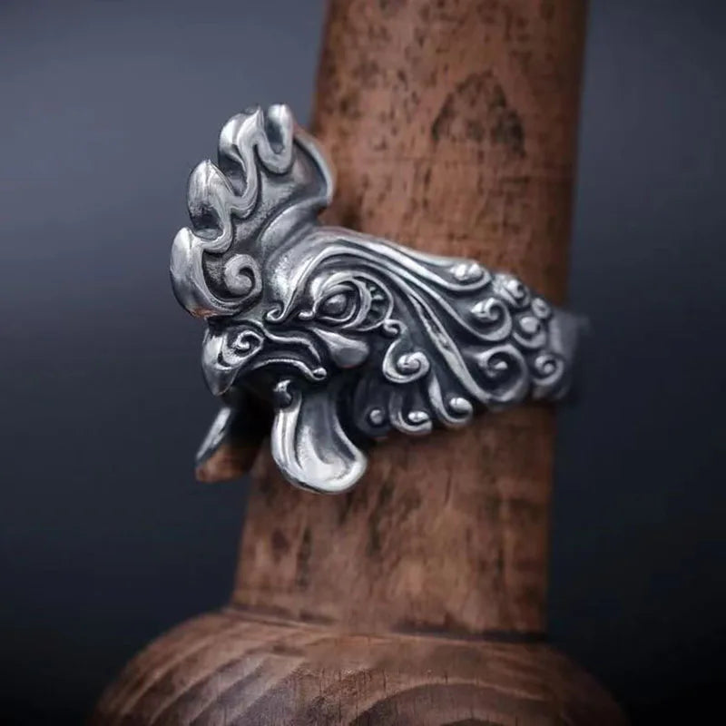 THOOBO! Rooster Royale Adjustable Ring — Vintage Grit, Bold Luck, All-Day Flex (WQ040)