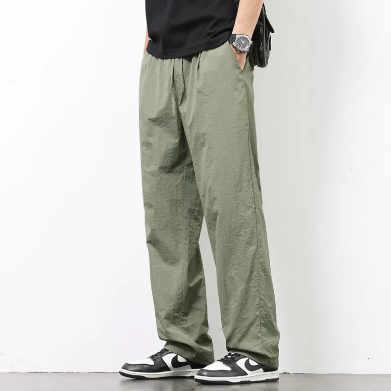 KUBRO Ice Silk Men’s Summer Power Pants – Breathable Black & Gray Business Casual Straight-Leg Sweatpants