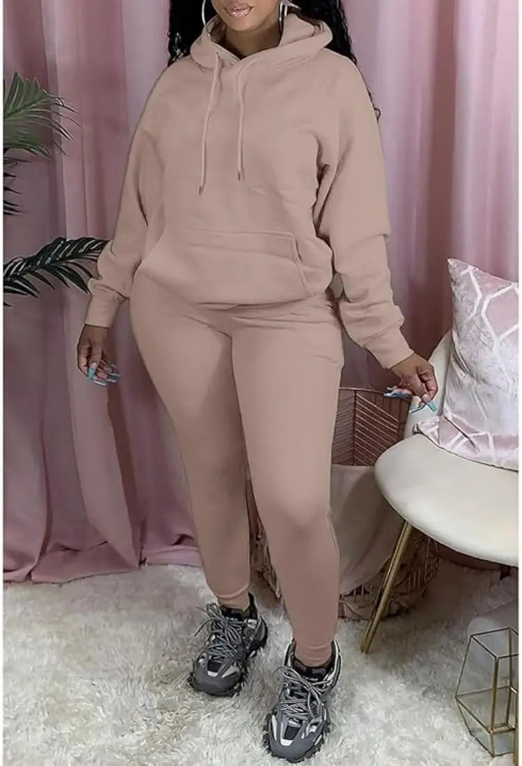 Women's Two-Piece Sweatsuit Set – Long Sleeve Hoodie Top and Jogger Pants Casual Tracksuit for Autumn & Winter