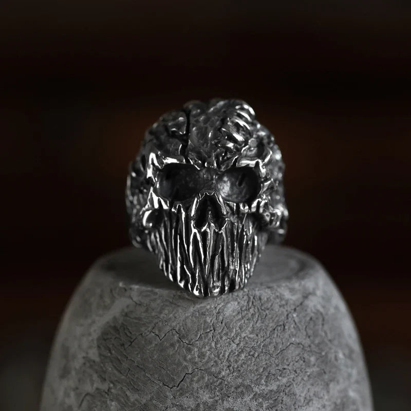 Stainless Steel Evil Skull Biker Ring – 316L Men’s Industrial-Grade Punk Rock Power Band (US Sizes, 30.5g Beast Weight)