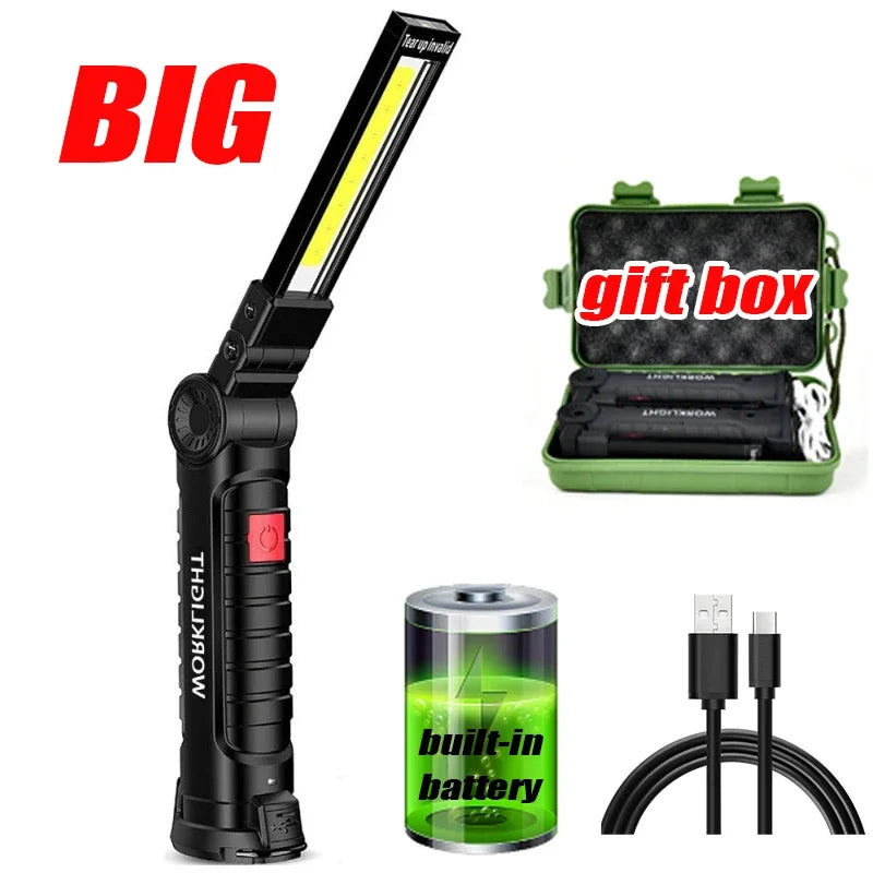 “Grip & Glow Pro” Magnetic COB LED Work Light – Pocket Torch Meets Power Bank