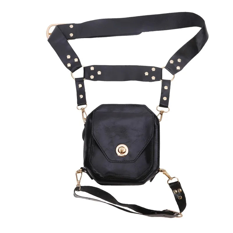 NIGHT RAID // Retro Punk PU Leg Harness Waist Bag – Crossbody Utility Pouch for Women