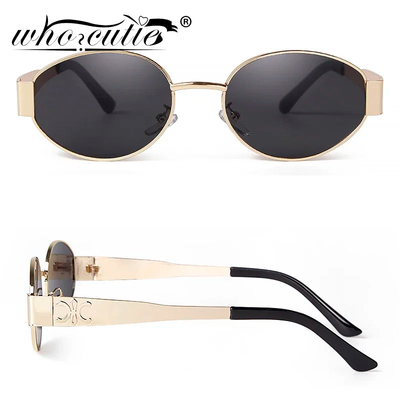 Retro Metal Frame Oval Sunglasses – Vintage 90s UV400 Gradient Shades for Men & Women