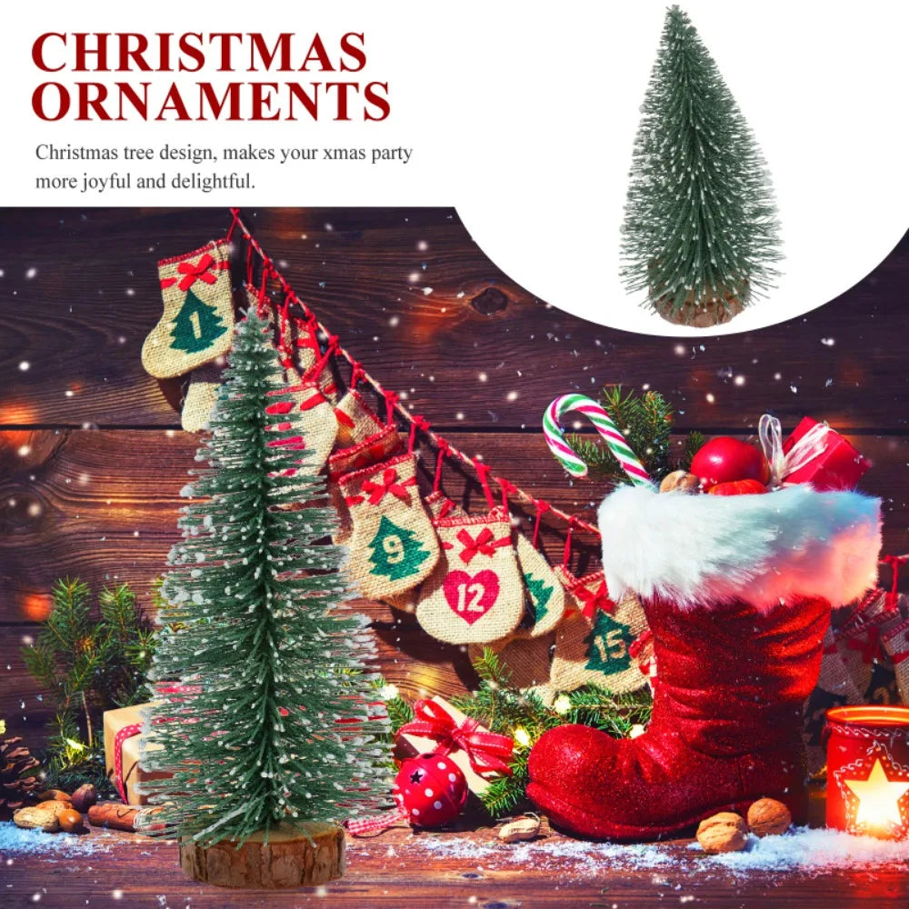 Snow-Kissed Mini Pine — Desktop Christmas Tree with Natural Wood Base (10–40 cm), Cozy Winter Decor for Home, Office & Parties