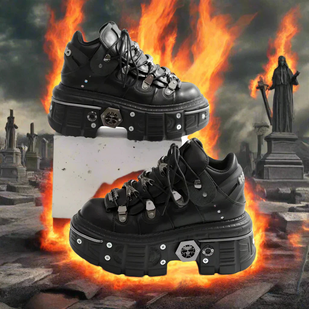 Women’s Platform Heavy Metal Punk Daddy Shoes – Super High Heel Lace-Up Boots for Maximum Height