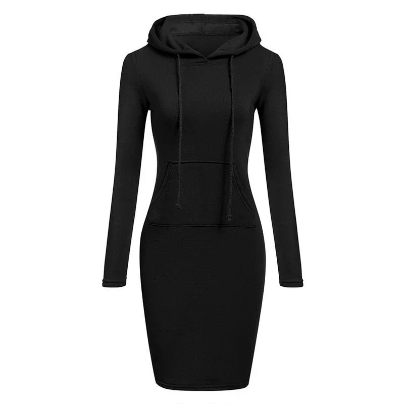 Women's Casual Hooded Sweatshirt Dress with Pockets – Long Sleeve Knee-Length Pullover