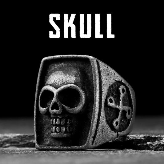 Phantom Skull Men's Stainless Steel Ring | Vintage Black Gothic Punk Rock Jewelry for Men & Women | Simple Fashion Accessories
