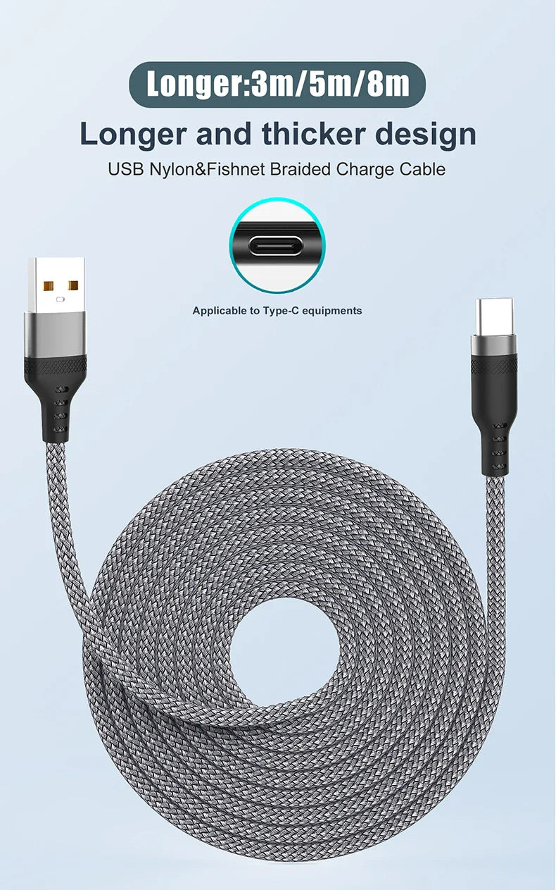 Super Fast USB-C Lightning & Micro USB Cable 3M/5M – Long Braided Charger For iPhone, Android & More ⚡🔌