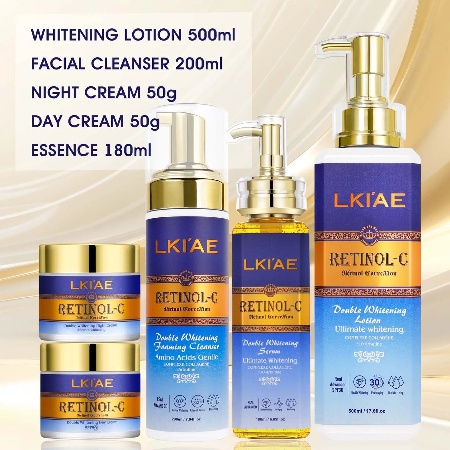 AILKE Korean Cosmetic Skin Care Set - Retinol & Glutathione for Whitening, Dark Spot Correcting & Youthful Glow