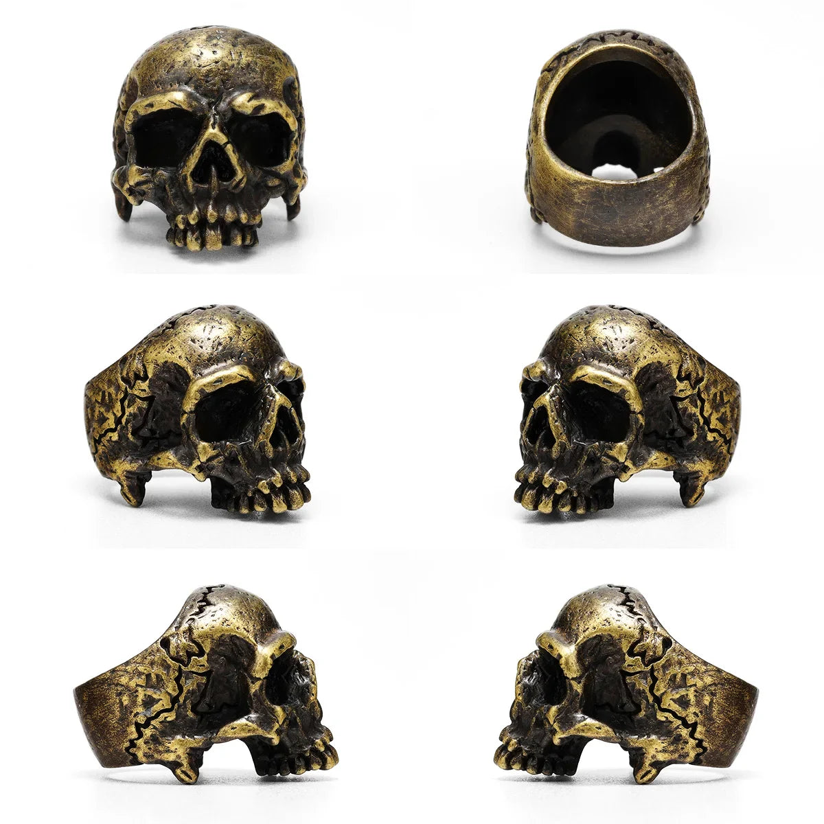 Copper Skull Punk Gothic Men's Ring | Vintage Brass Skeleton Jewelry for Women | Rock Fashion Halloween Gift