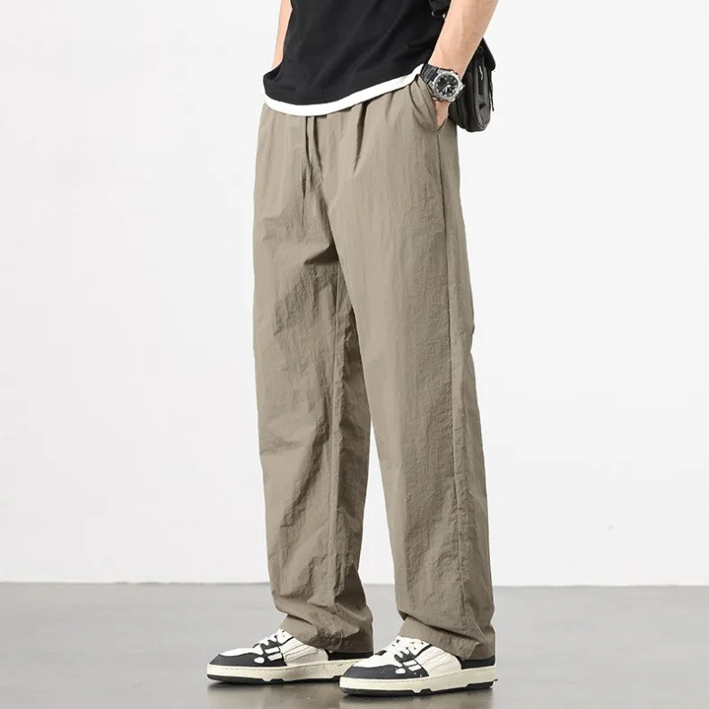 KUBRO Ice Silk Men’s Summer Power Pants – Breathable Black & Gray Business Casual Straight-Leg Sweatpants