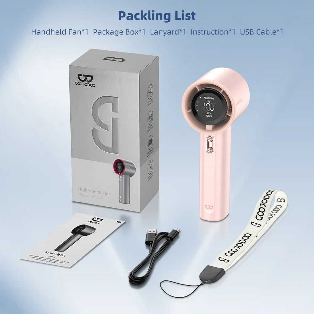 Mini Rechargeable Handheld Fan with 100 Speed Settings, Turbo Motor, Digital Display, Adjustable Cooling, and LED Light, Portable USB Fan for Outdoor & Indoor Use