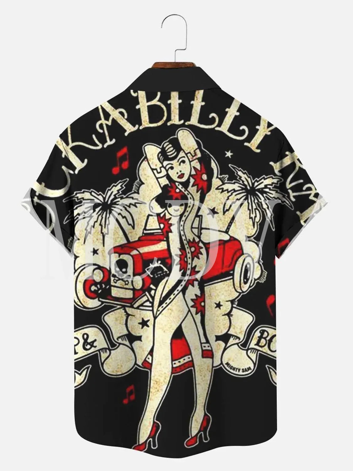 Men’s Rockabilly Vintage Rock N Roll Printed Hawaiian Shirt – Casual Breathable Short Sleeve by Lizard Vigilante