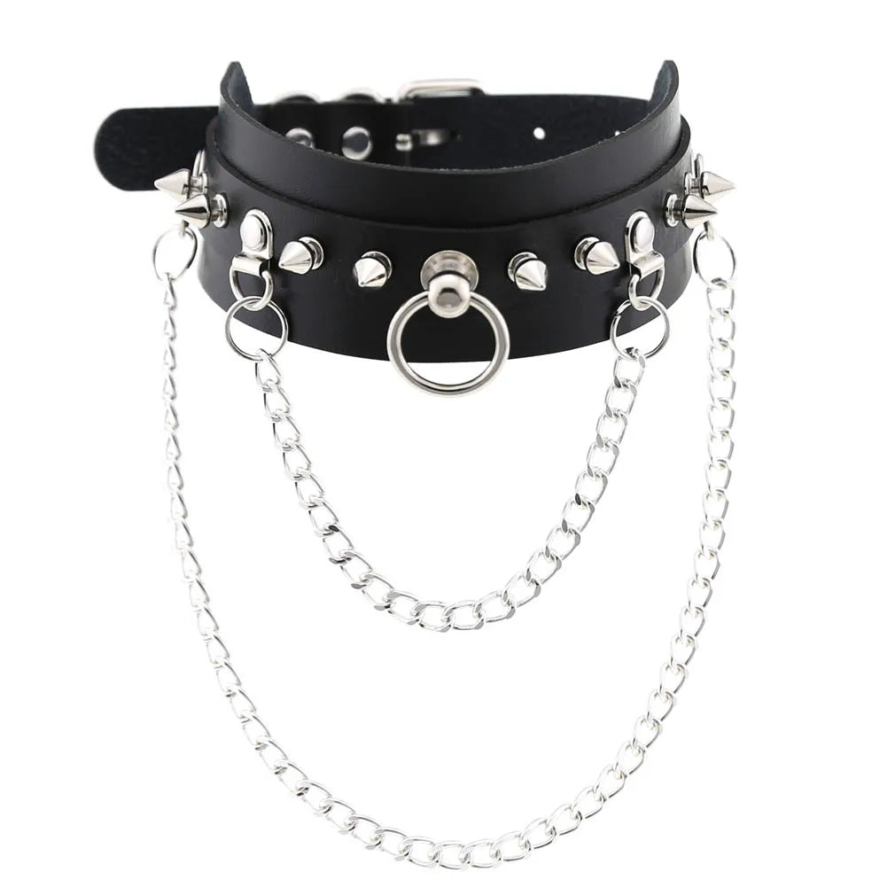 Harajuku Punk Rock Goth Choker - PU Leather Rivet Heart Cross Spike Necklace for Women, Hip Hop Bondage Jewelry