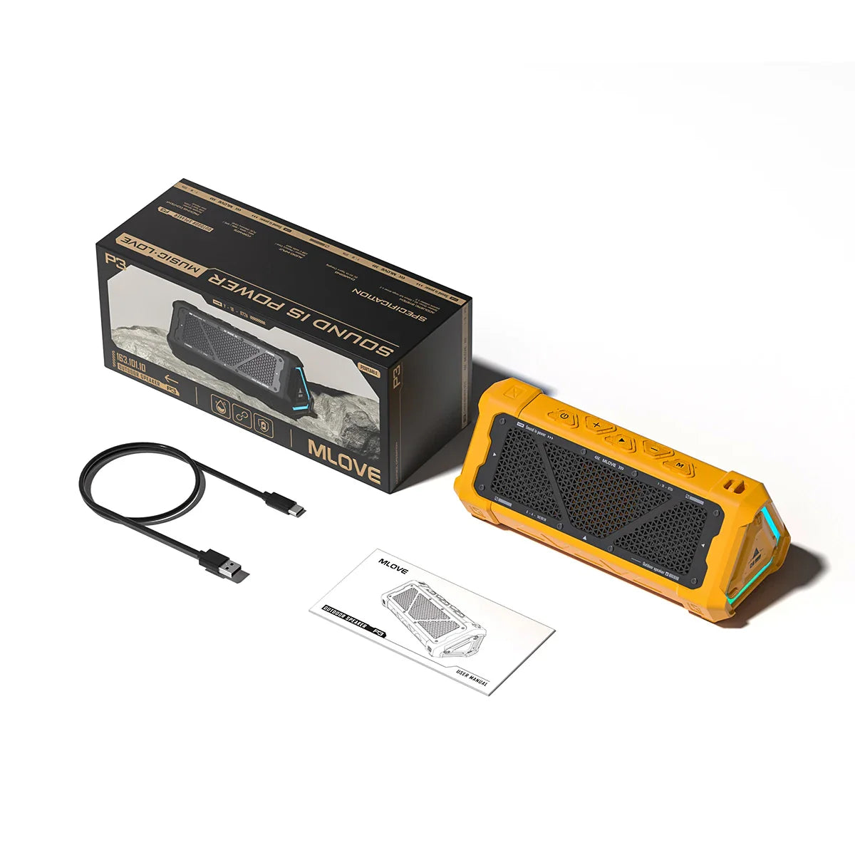 Easy To Use, MLOVE P3 Outdoor Bluetooth Speaker, 40W Power, IPX7 Waterproof, Bluetooth 5.3, RGB Light, Micro SD Card, Stereo Sound