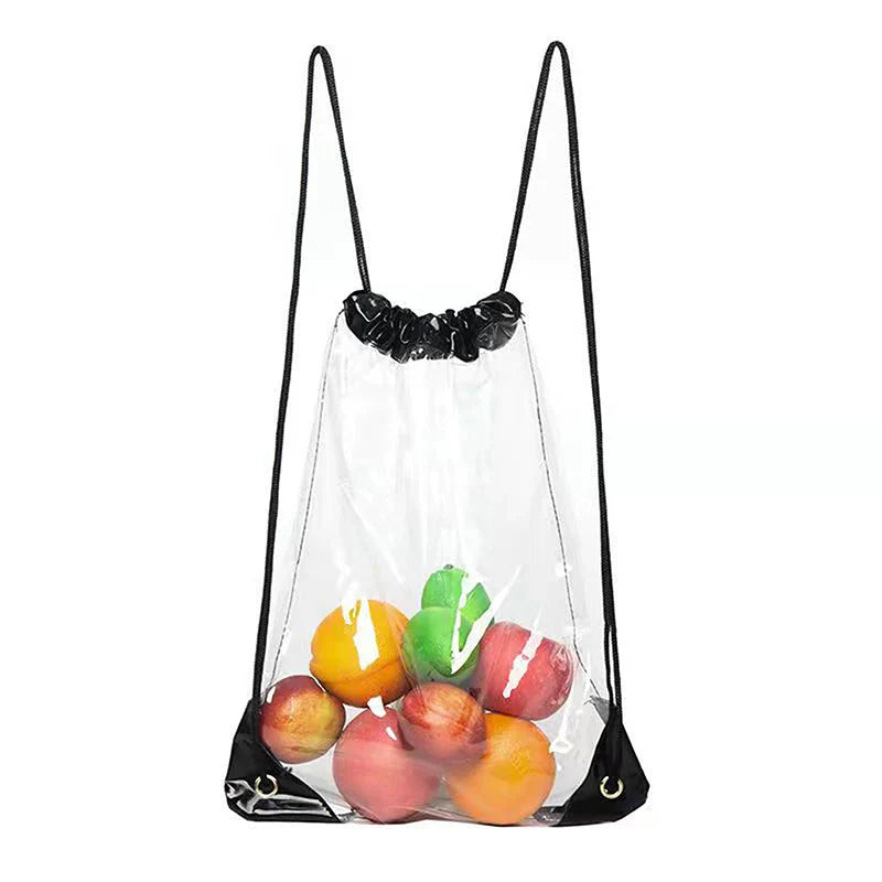 Crystal Coast Carry — Transparent Drawstring Beach & Gym Backpack (PVC, Lightweight, Happy-Vibes Capacity)