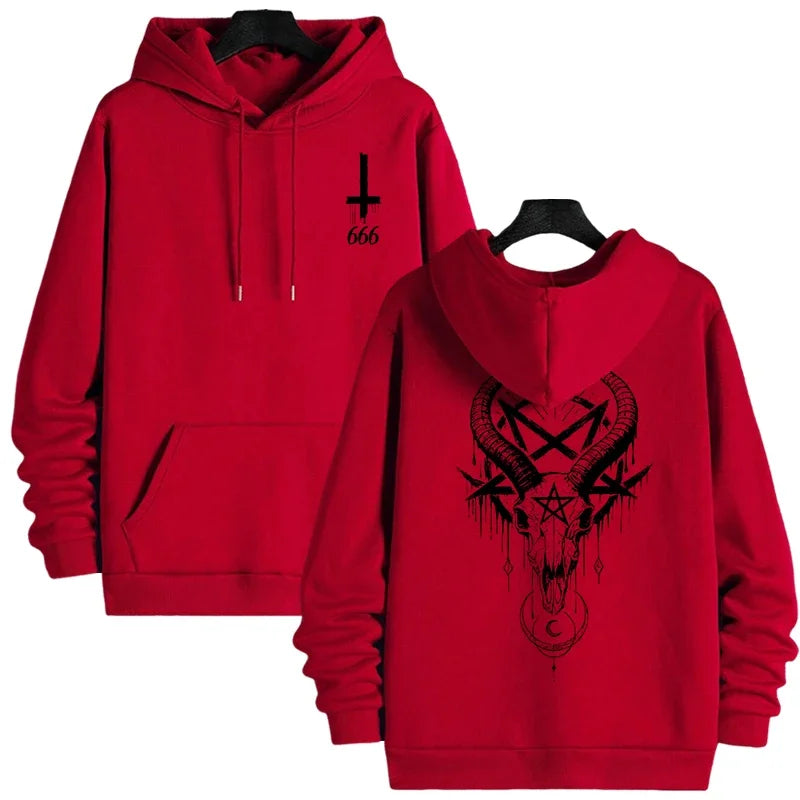 Gothic Demonic Face Hoodie – 666 Inverted Cross Streetwear Pullover For Men Autumn Winter