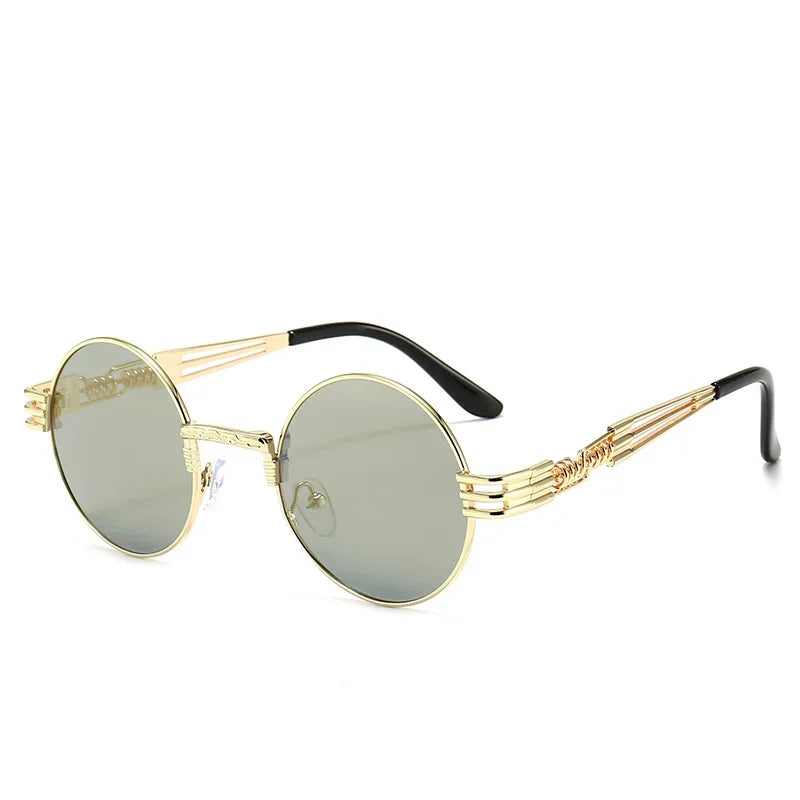 Crimson Gearpunk Shades – Gothic Red Round UV400 Sunglasses for the Brave